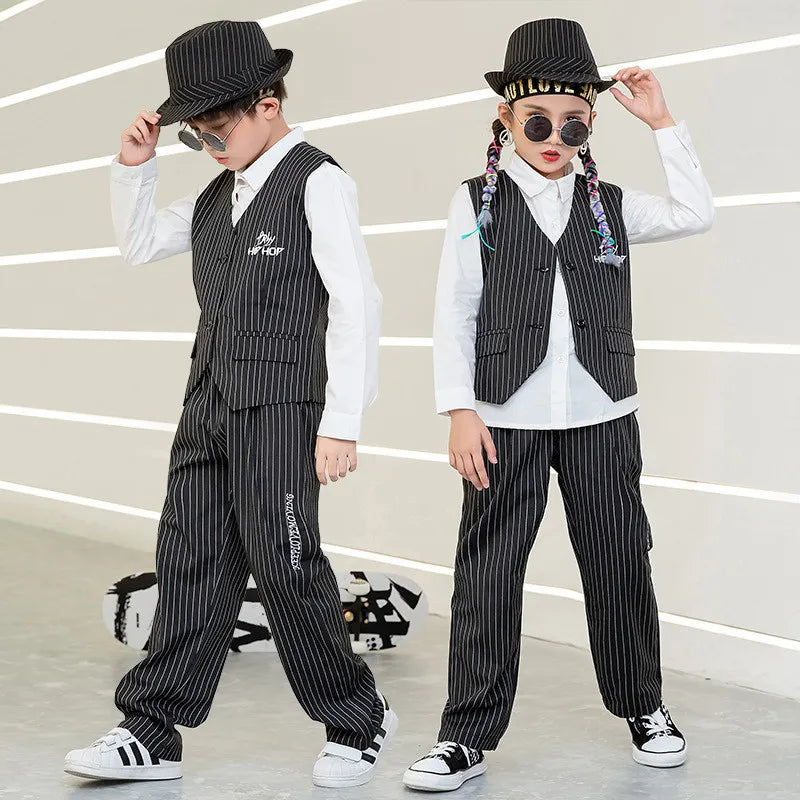 Kids Performance Costume Stage Outfit for Hiphop Dance Clothing Boys Girls Jazz Breaking Streetdance Waistcoats