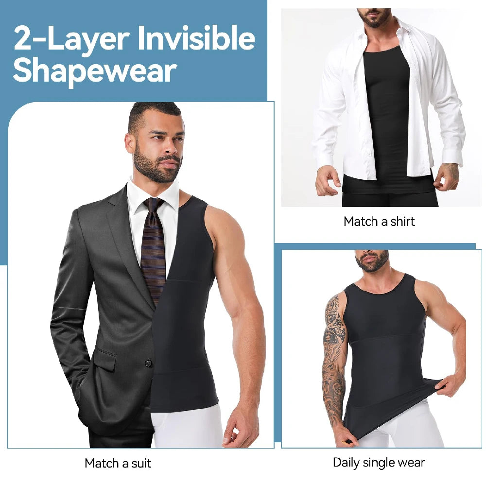 FVXVXV 1PCS Mens Slimming Compression Shirt, Body Shaper Workout Tank Top, Gynecomastia Tummy Control Undershirts