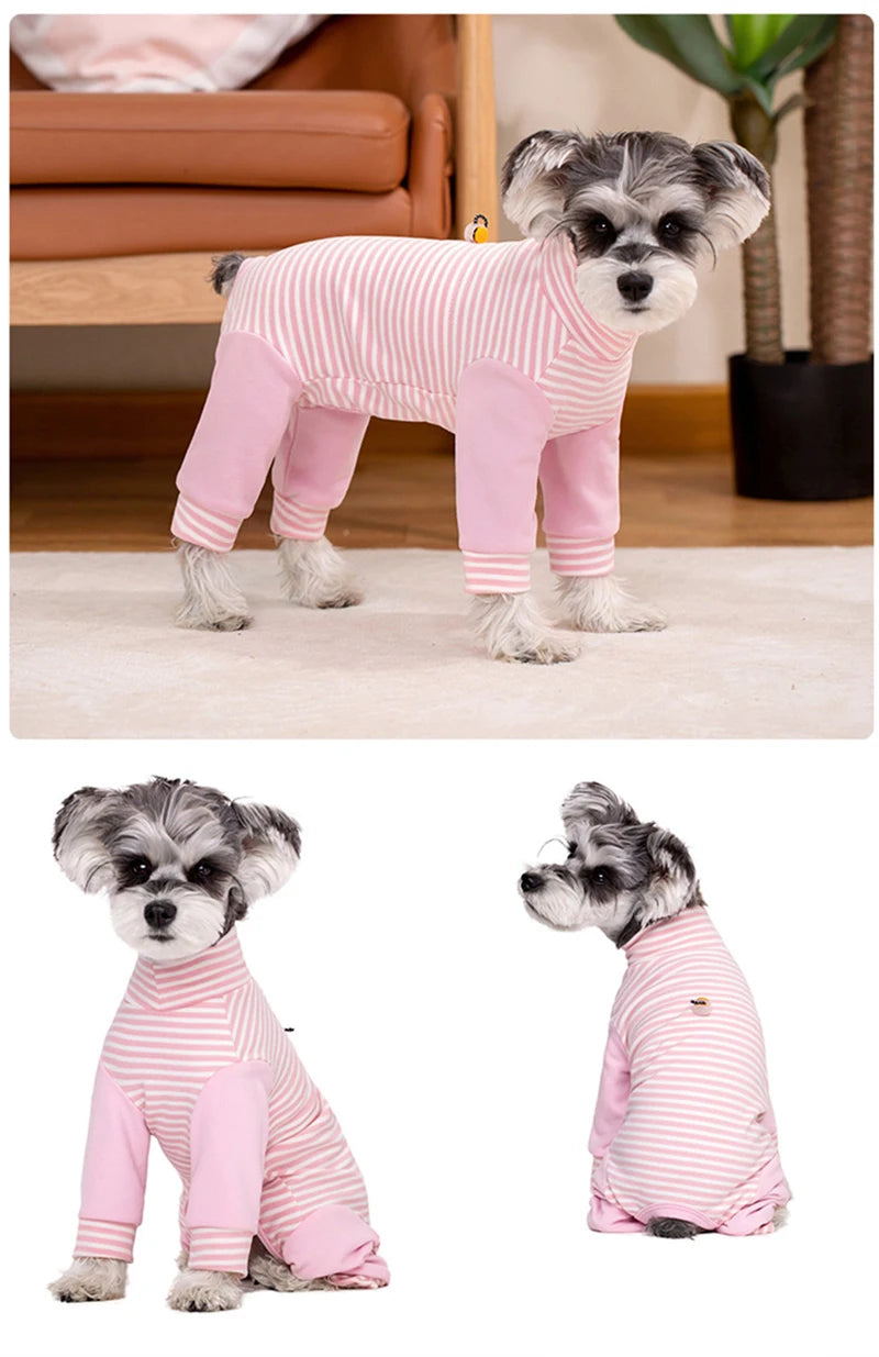 Stripe Fleece Jumpsuit For Small Dogs Winter Dog Clothes Warm Pajamas Dog Long Sleeve Bodysuit Puppy Teddy Chihuahua Clothes