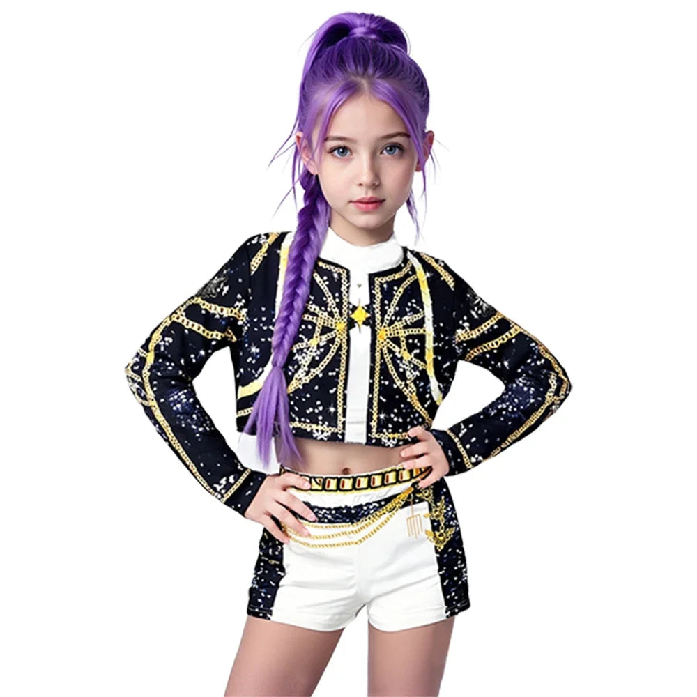 Halloween Costume Rumi Cosplay Kpop Warrior Costume Wig Disguise Rummy Girl Birthday Party Gift Carnival Performance Clothes Set