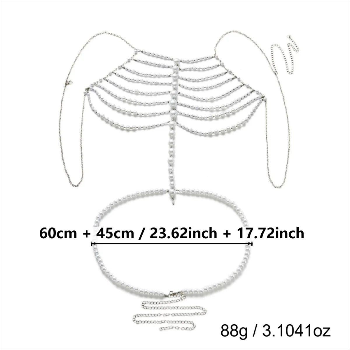 Elegant Simulated Pearl Beaded Halter Waist Chest Chain For Women Summer Beach Club Party Pearl Beads Body Chain Body Jewelry