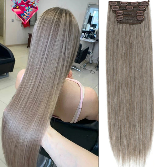 24Inches 200Grams M888 Ombre Blond 27/613 4Clips In Straight Hair Extensions Bio Heat Resistant Soft Nature Synthetic Hairpieces