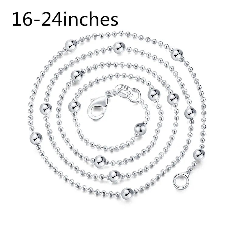 Charm 925 Sterling Silver 16-24 Inches Fine Sweater Bead Chain Women Necklace For Fashion Temperament Jewelry Party Wedding