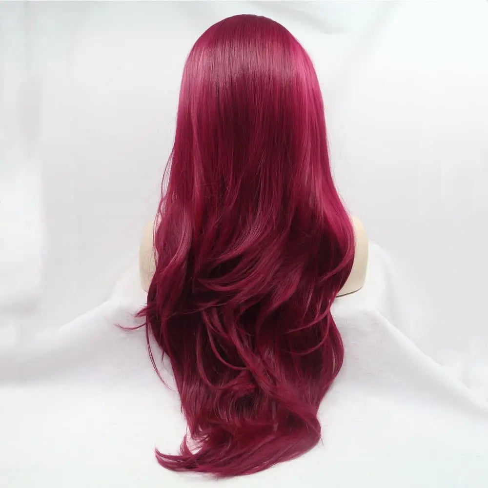 Synthetic Burgundy Lace front wigs  Heat Resistant Fiber Long Wavy Wig Burgundy Wine Wigs Side Part