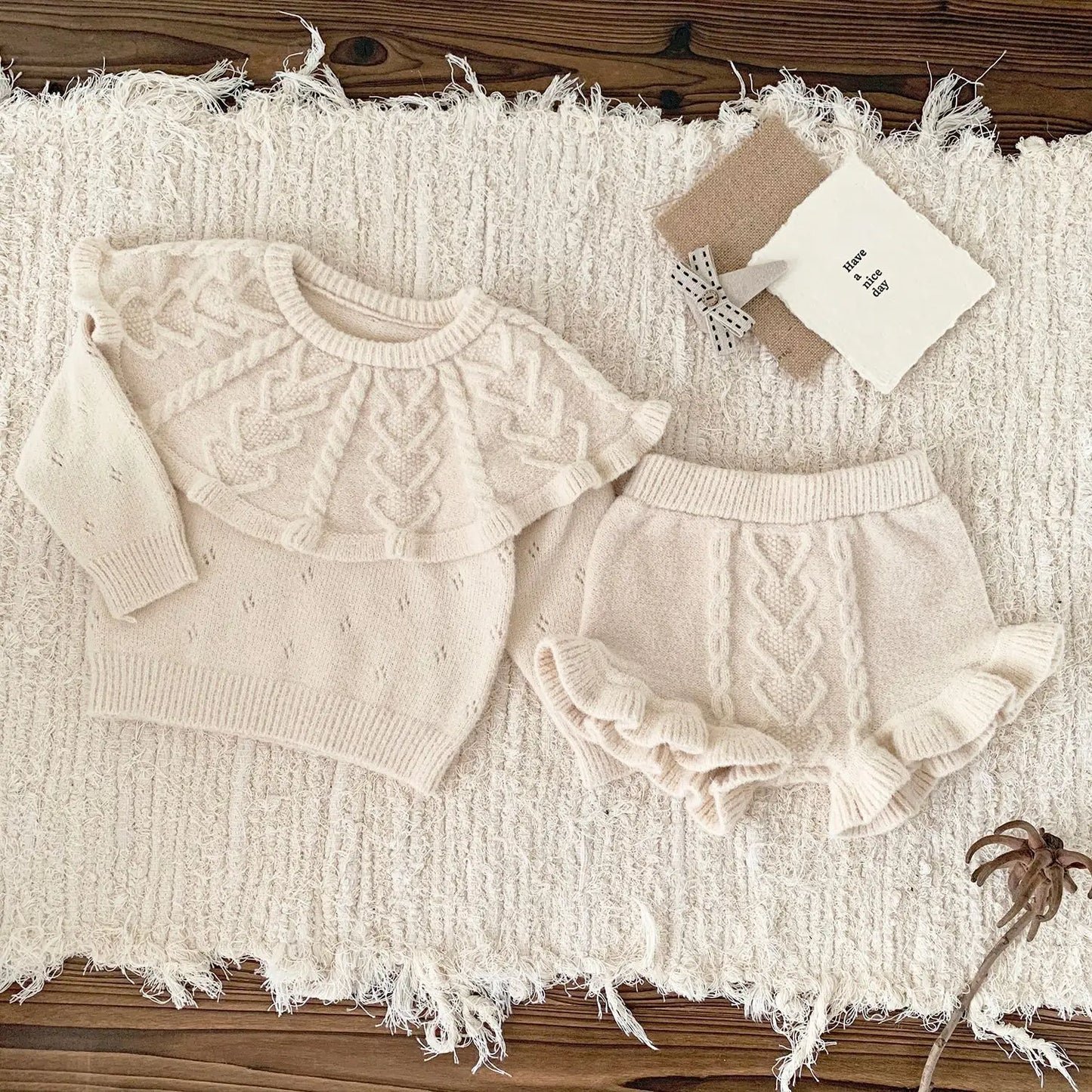 4487 Baby Clothing Set 2024 Autumn and Winter Baby Knitted Sweater Suit Twist Sweater +pp Short