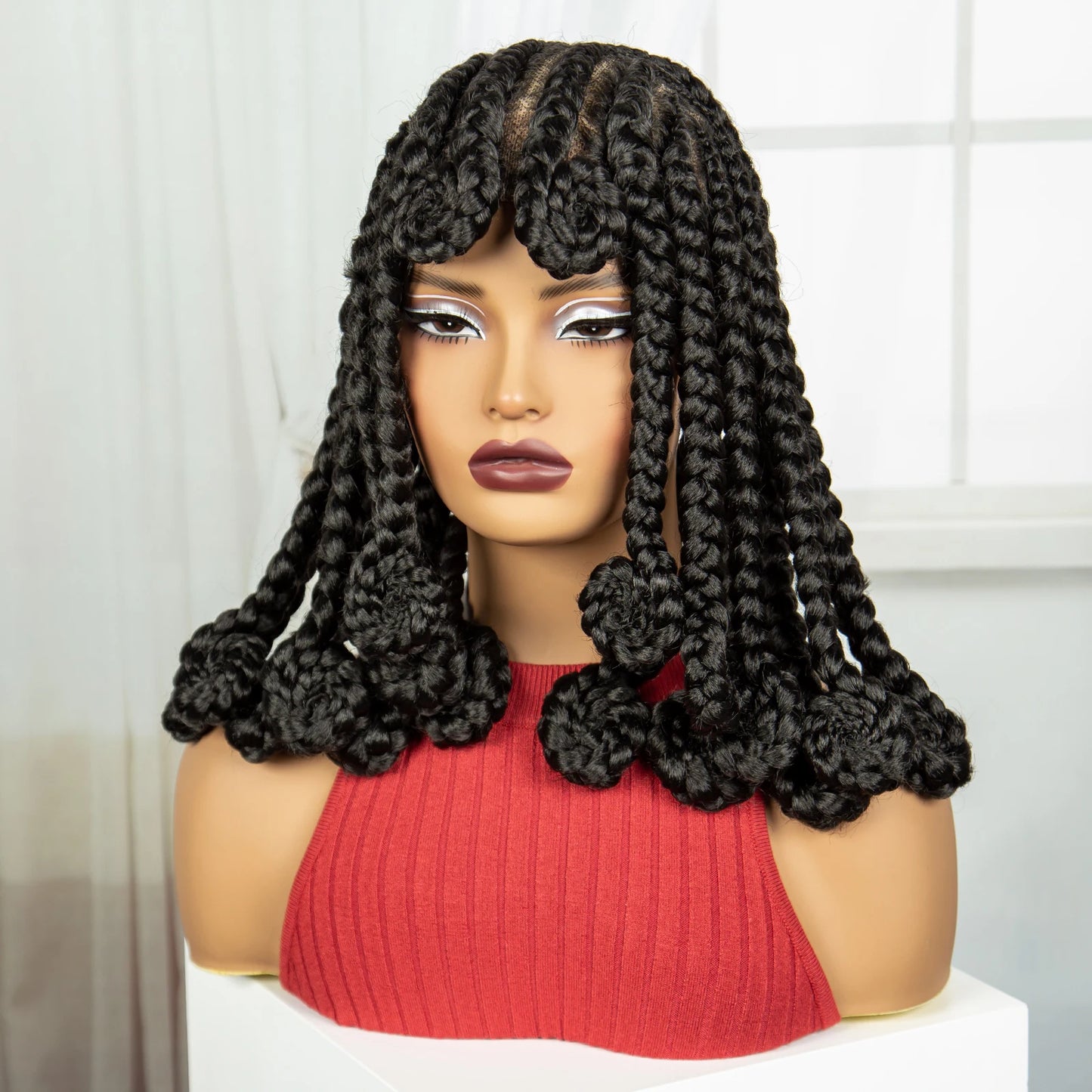 Synthetic Full Lace Bantu Braids Wig with Baby Hair 14Inch Natural Lace Front Braided Wig Handmade Cornrow Braid for Black Women