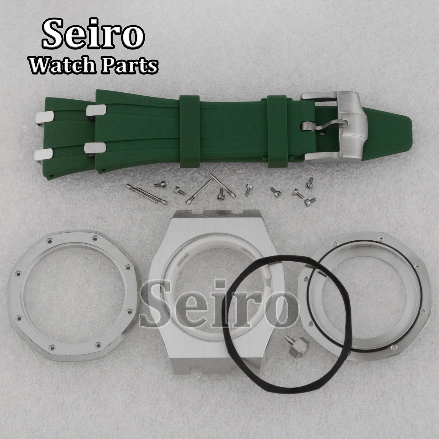 42mm Octagon Watch Case Rubber Strap Sapphire Crystal 10bar for 31.8mm Dial Royal Oak NH35 NH36 Movement Watch Modified Parts