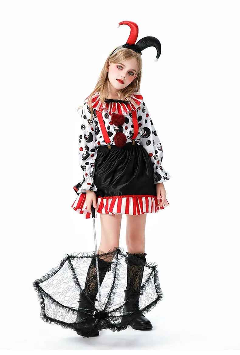 Halloween Cosplay Costumes Horror Clown Dresses Pants Headwear Clothes Sets Carnival Theme Party Role Playing Outfits for Girls
