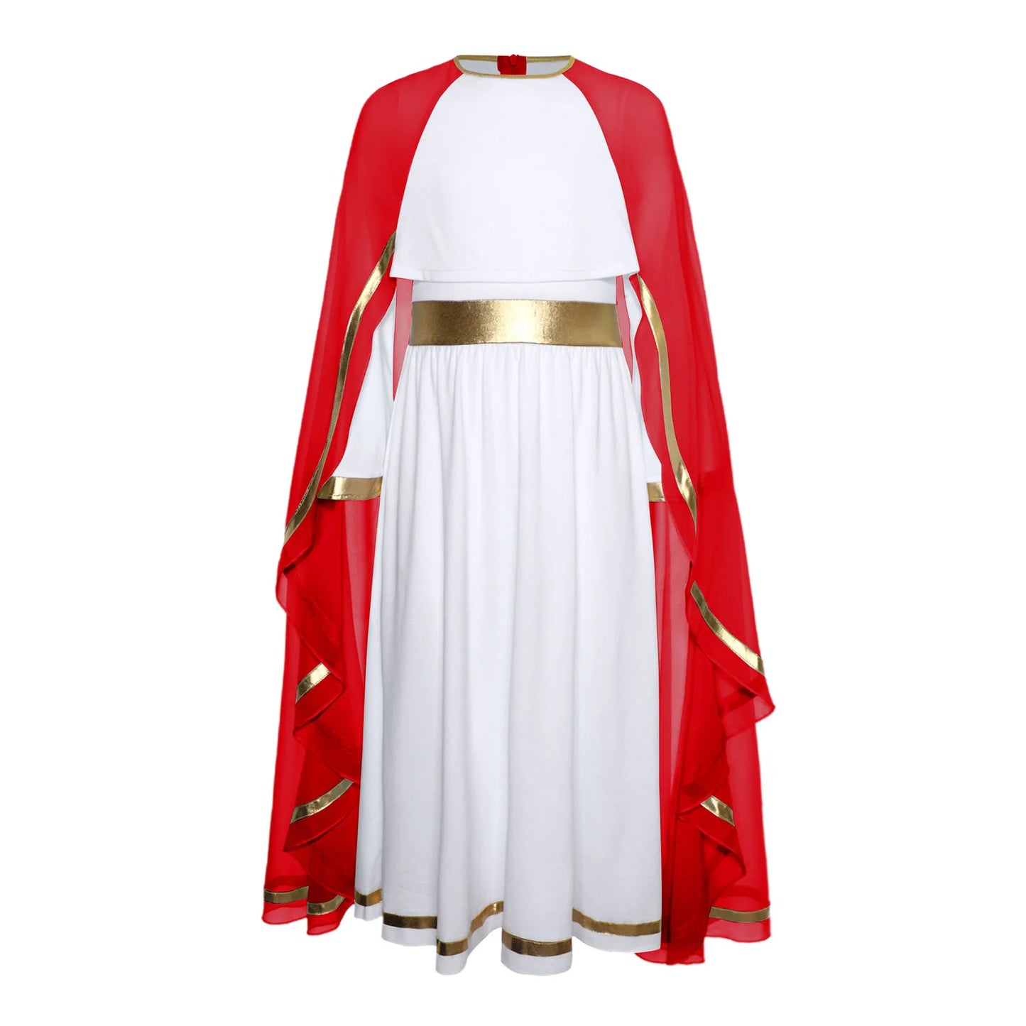 Halloween Virgin Mary Costume for Kids Girls Fancy Greek Princess Cosplay Long Sleeve Ruffle Dress with Chiffon Cape Theme Party