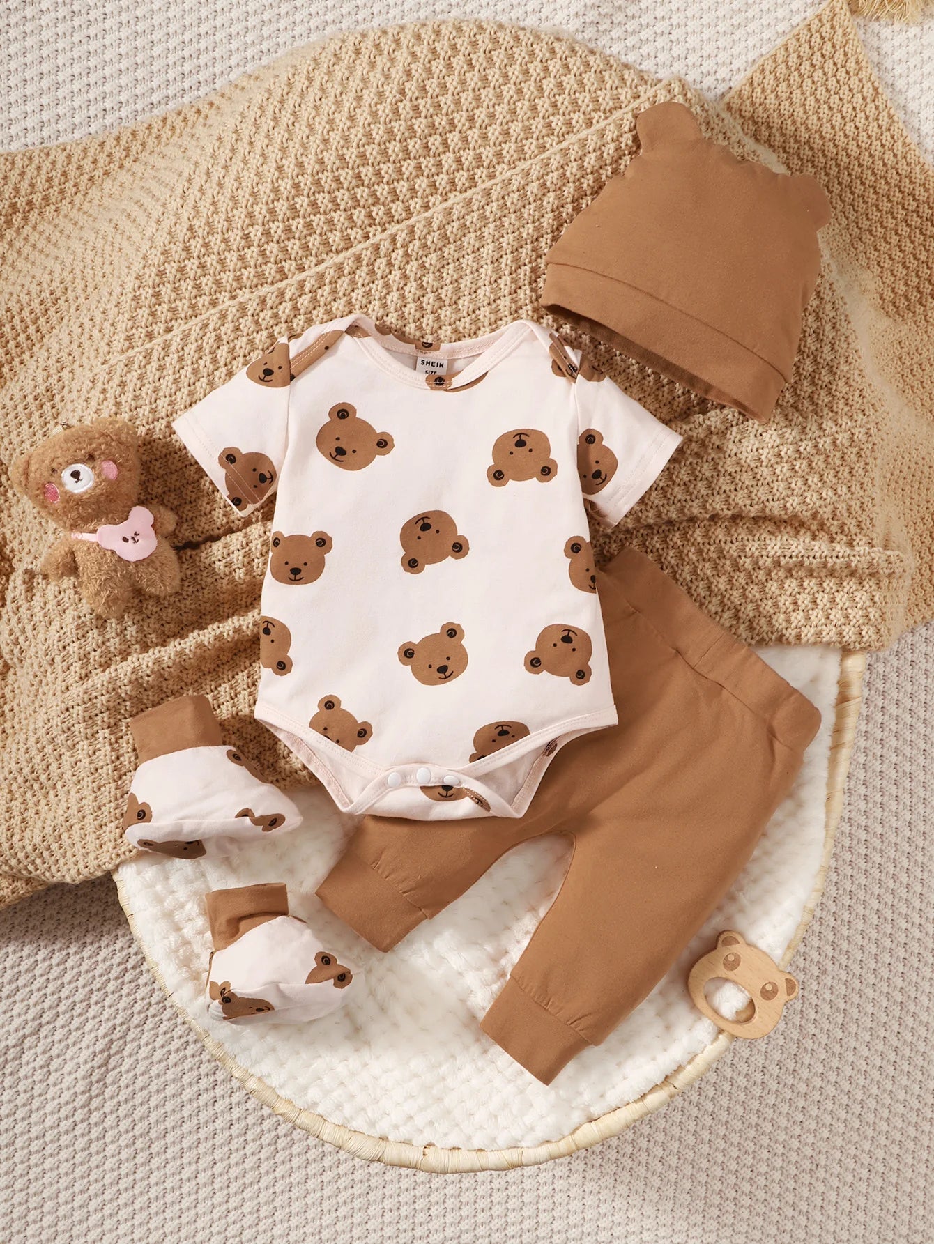 Winter 0-1 Years Old Cool Boys  Long Sleeved Bear Print Pattern Tops And Sports Pants Casual Sweatshirt Casual  2-Piece Set