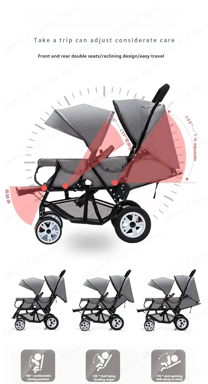 Poussette Double Front and Rear Seats Foldable Baby Stroller for Two Children Lightweight Portable Twin Stroller EU STOCK