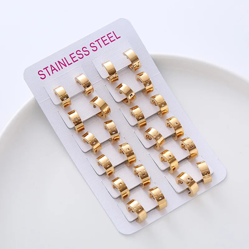 12pairs/set Stainless Steel Charm Smooth Surface Hoop Earrings High Polished Round Earring Clips For DIY Fashion Jewelry Gifts
