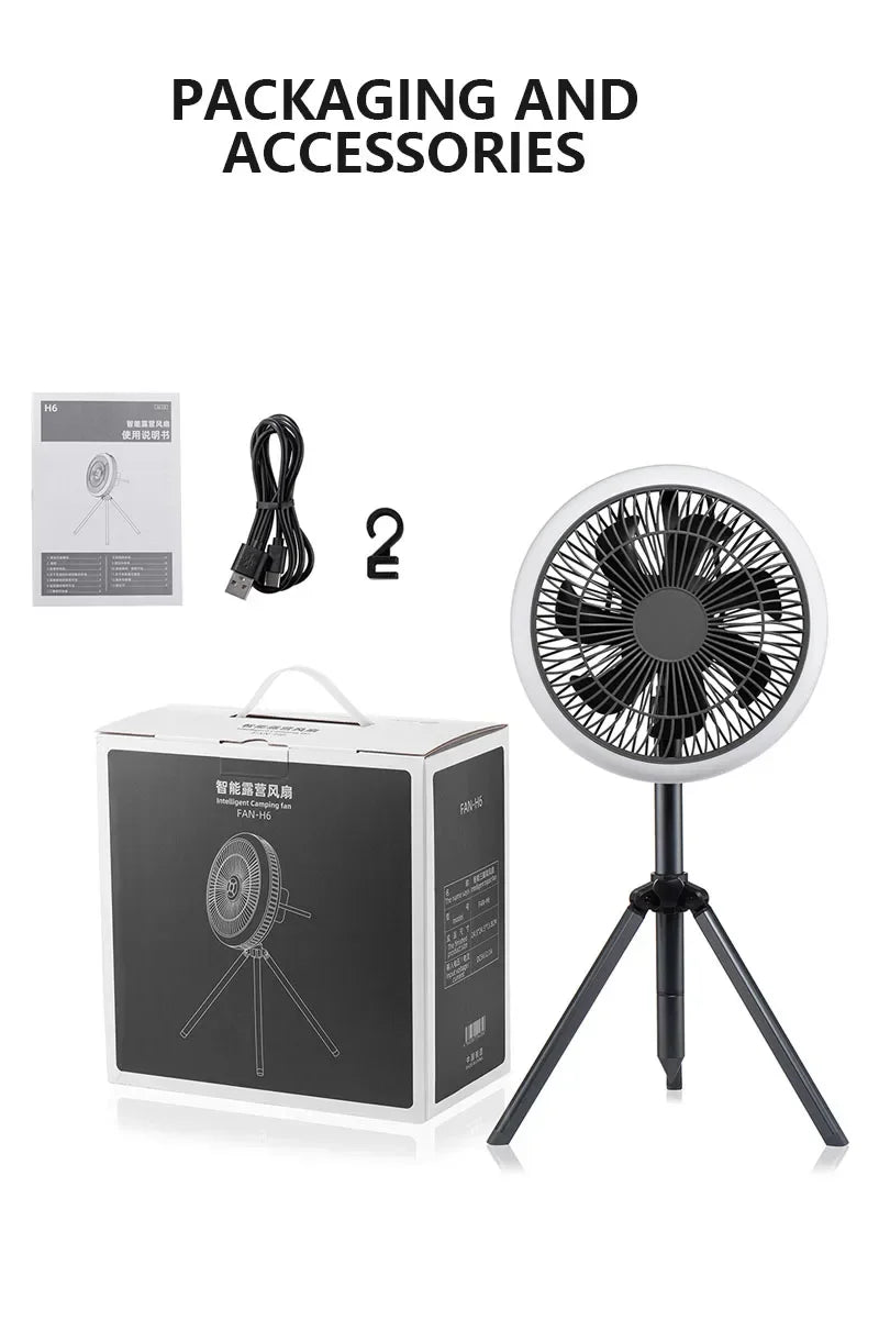 Outdoor Portable Remote Control Camping Fan Retractable Tripod Floor Fan USB Rechargeable 10000mAh Tent Ceiling Fan Ventilator
