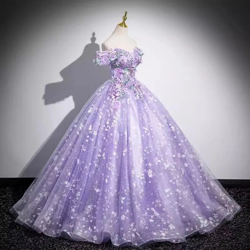 Elegant purple evening dress temperament one-shoulder solo puffy skirt student vocal music art exam annual meeting host
