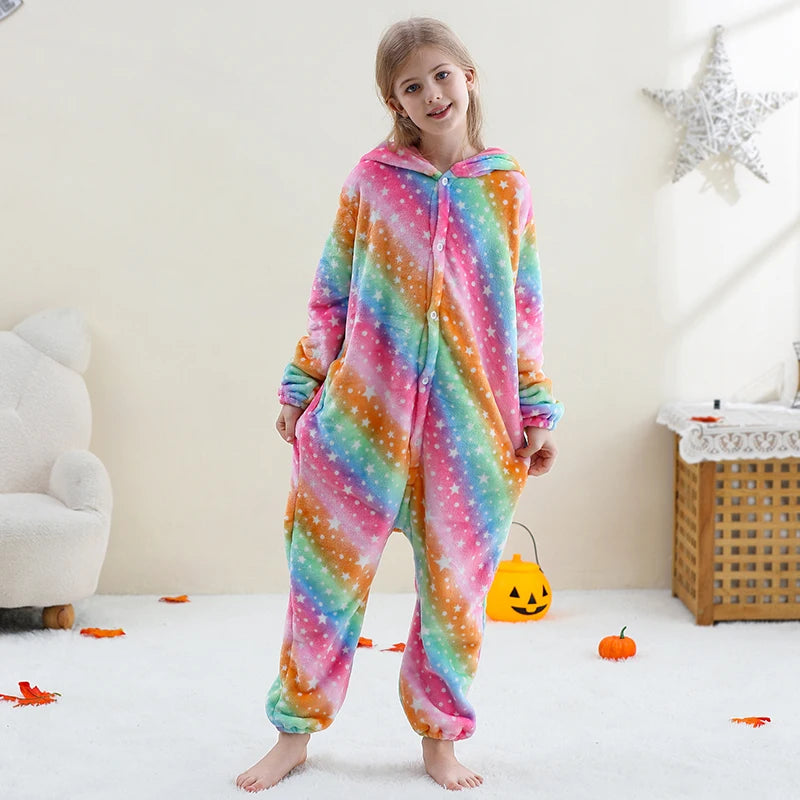 MICHLEY Christmas Capybara Flannel Blanket Sleepers Onesie Hooded Children Costume Clothes Jumpsuit Sleepwear For Boys Girls