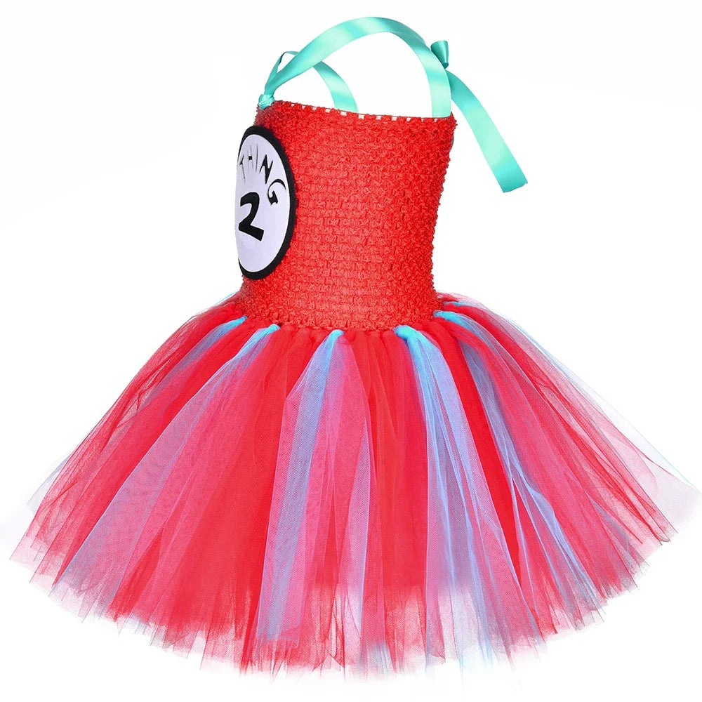 Halloween Thing 1 and Thing 2 Costumes Kids Blue Red Dr Seuss Tutu Dress Up Clothes Toddler Girls Birthday Party Princess Dress