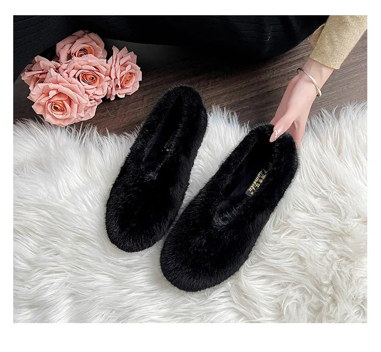 Women's Shoes 2025 New Style Warm Mink Wool Fleece Soft-soled Bean Shoes, Plus-size Women's Shoes43 Mom Shoes Luxury Shoes Women