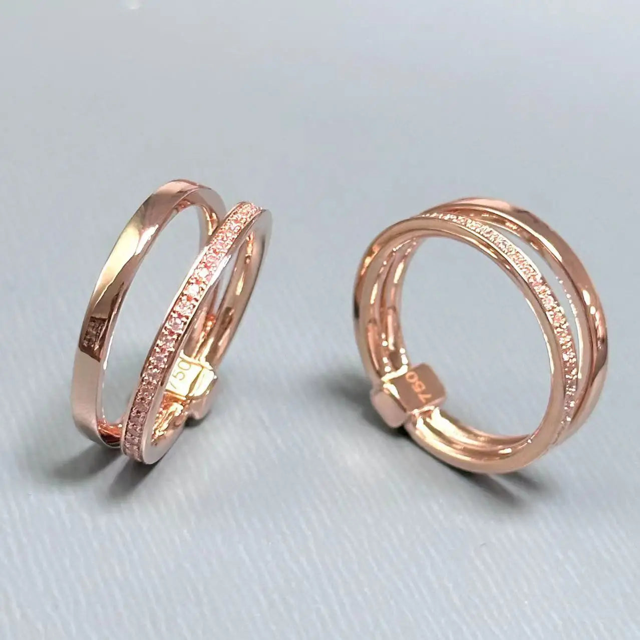 New Elegant P-Together Double-Hoop Zircon Ring Copper With Rose Gold Plated Fashion Jewelry Gift For Women
