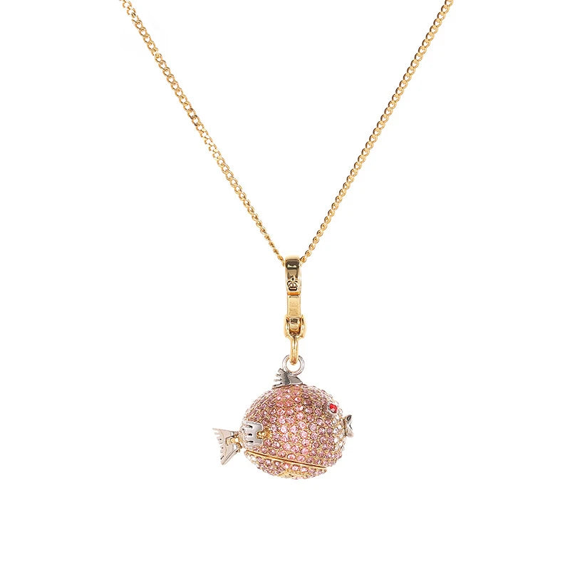 1Pc Creative And Fashionable Full Diamond Gradient Color Puffer Fish Pendant, Ins Trend Backpack Pendant Cute Pet Keychain Gift