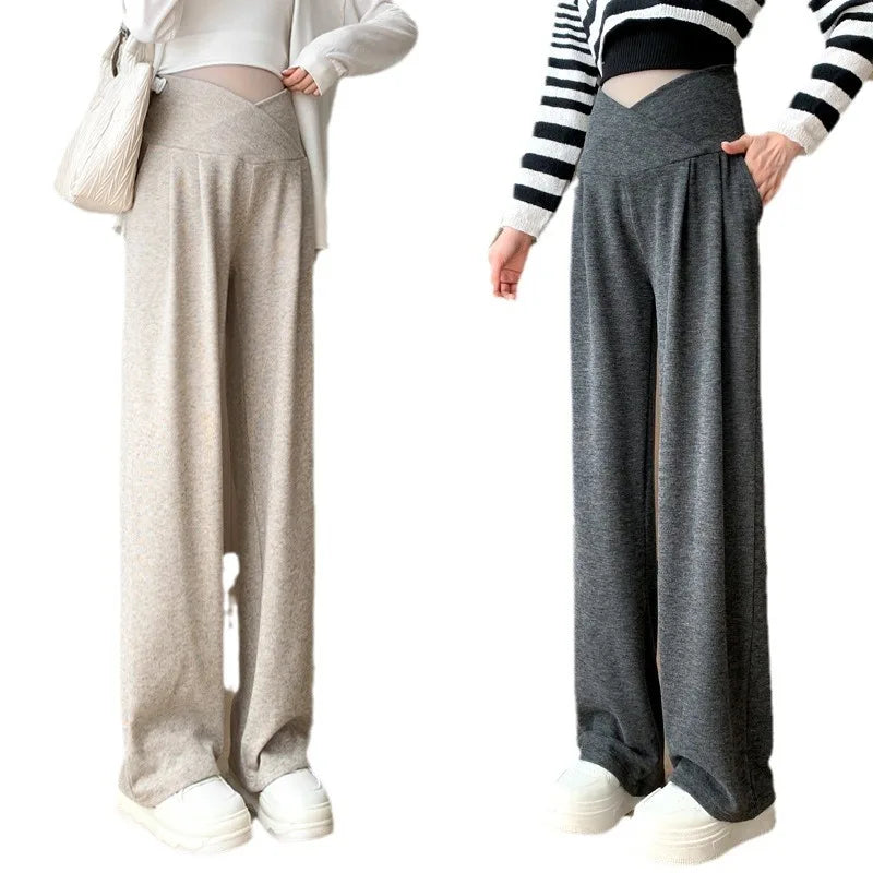 Maternity Pants Spring and Fall Wide-Legged Pants Low-Waisted Glutinous Pants Small Casual Straight Pants Maternity Clothing