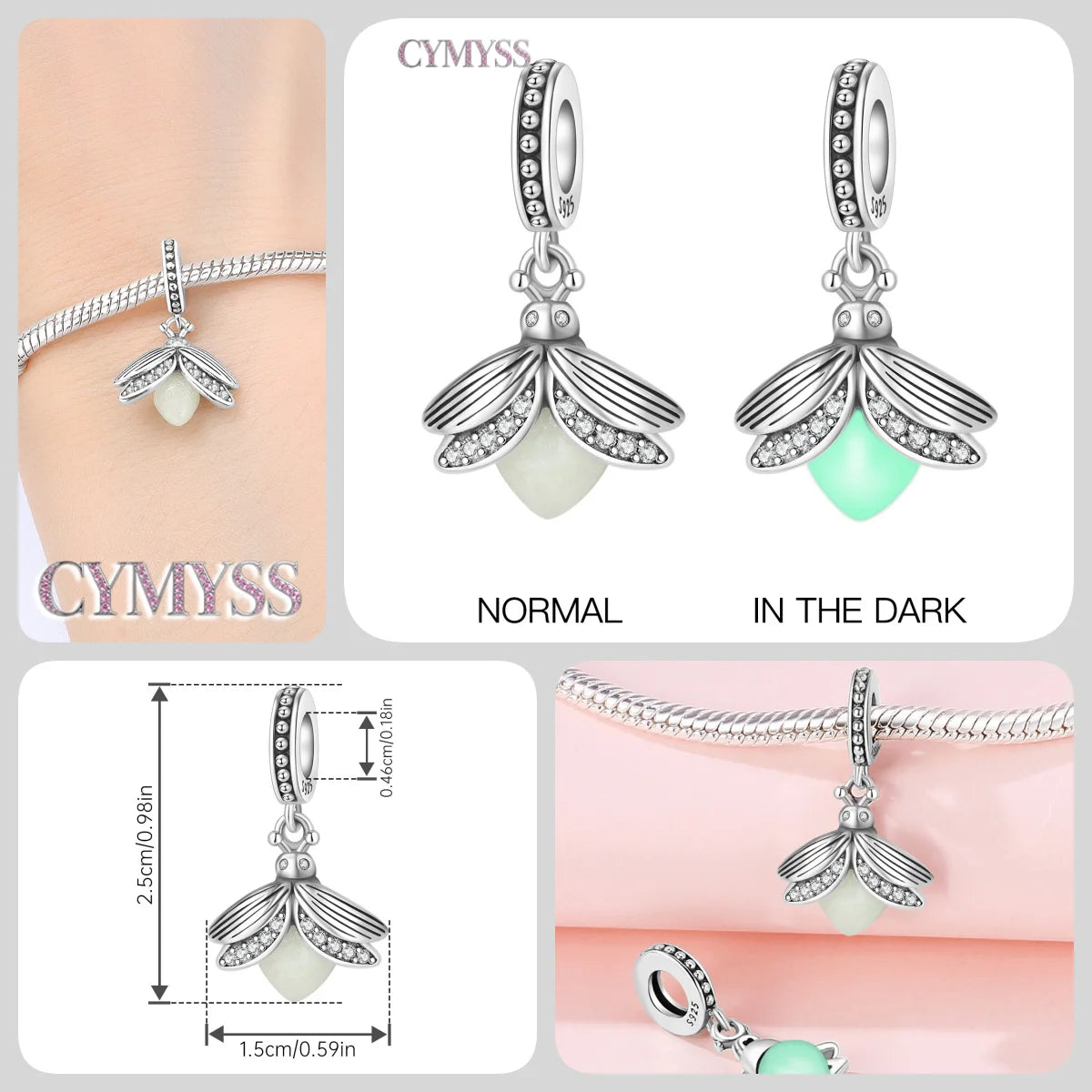 925 Sterling Silver Plated Bee Sunflower Butterfly Charm Pendant Fine Jewelry Women DIY Bracelet Necklace Birthday Party Gift
