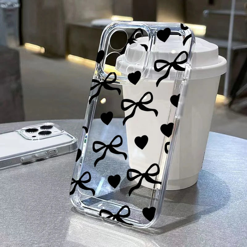 Simple Love Heart Bow Polka Dot Clear Phone Case for Xiaomi 15T Pro POCO F7 X7 X6 X5 F5 F6 Pro Mi 11 Lite 5G 14T 13T 12T Cover