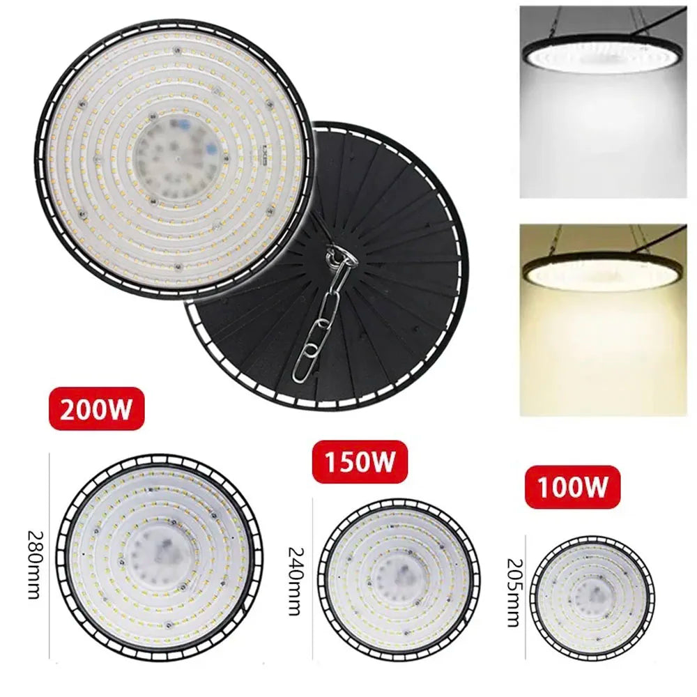 High Bay Lights 100/150/200W 220V Super Bright UFO LED Waterproof Commercial Market Warehouse Garage Industrial Lighting