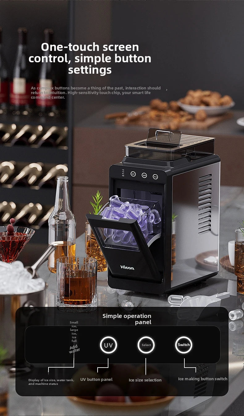 15KG Automatic Ice Maker Machine Compact Mini for Dorm/Office/Home Fast 8-Minute Round Ice Production  Energy-Saving Quiet