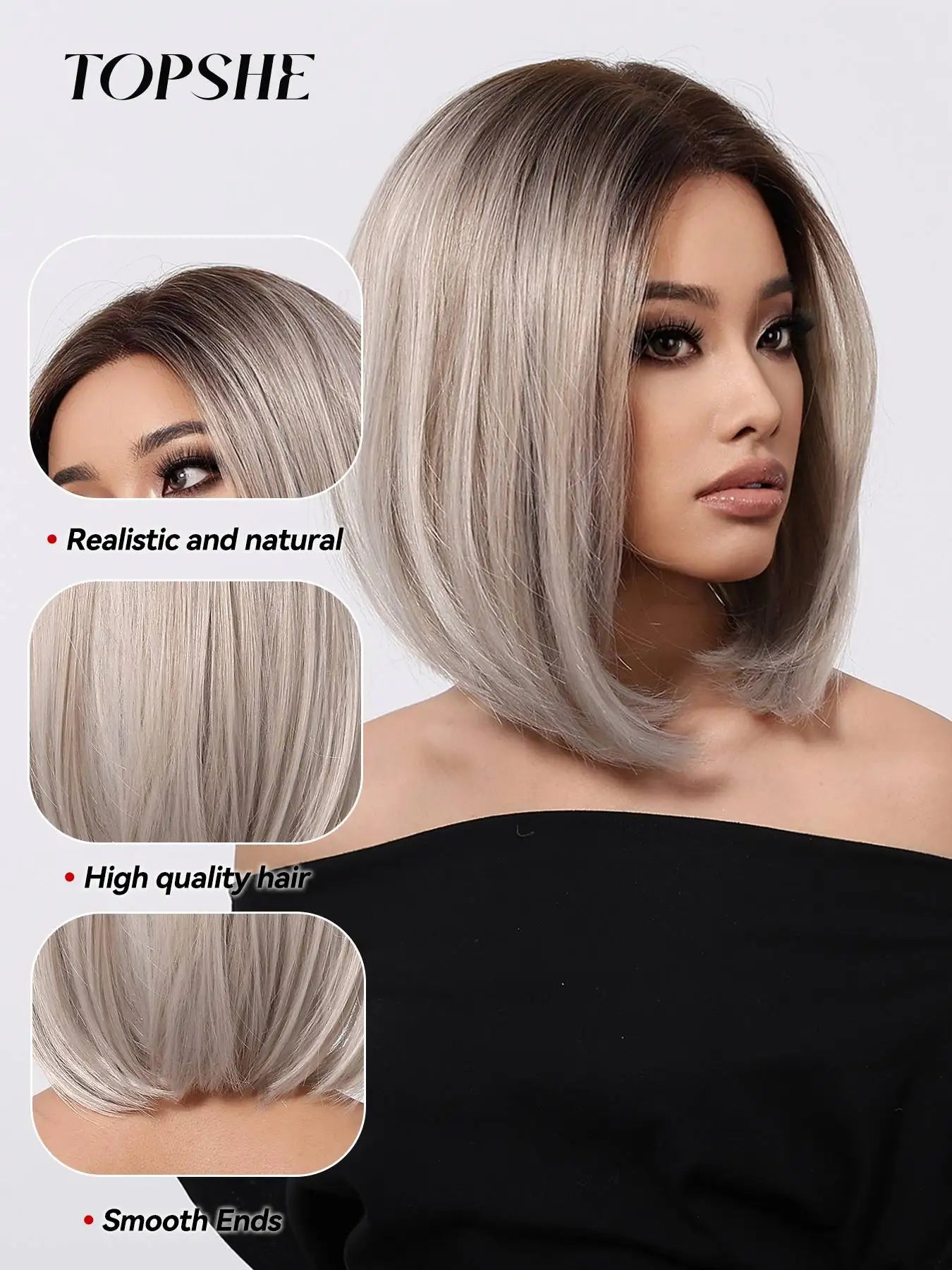 Topshe Short Bob 13x6 HD Lace Front Wig Ombre Blonde Straight Synthetic Wigs Glueless Pre-Plucked Heat Resistant Fiber Daily