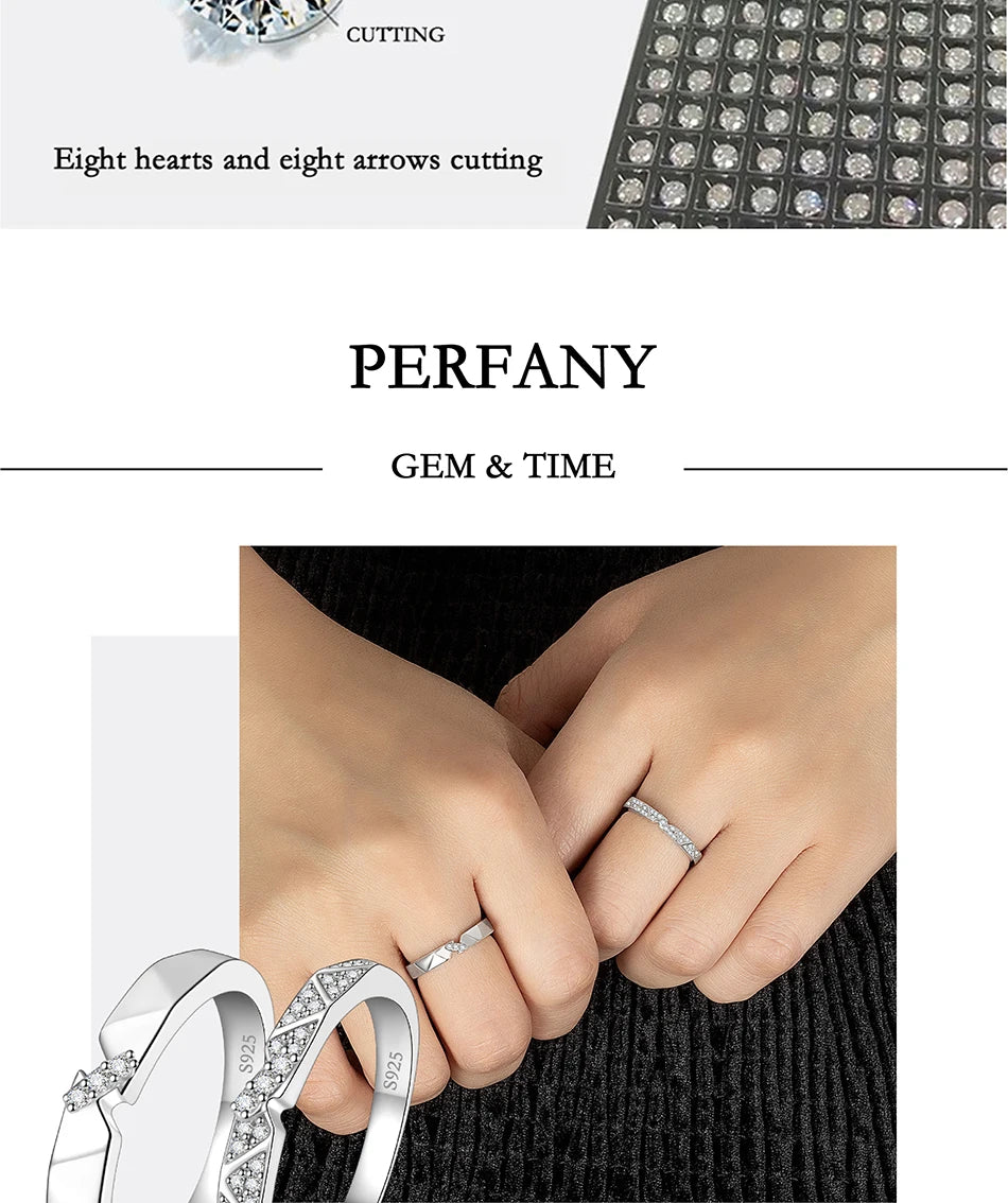 PERFANY All Moissanite Ring for Women Men S925 Pure Silver Couple Ring Simple Wedding Fashion Jewelry Birthday Gift