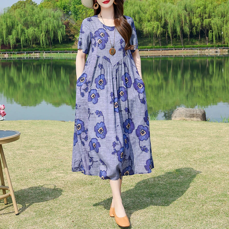 New Fashion Summer Dresses For Women 2025 Elegant Casual Short Sleeve Dress Soild Colour Women Clothing