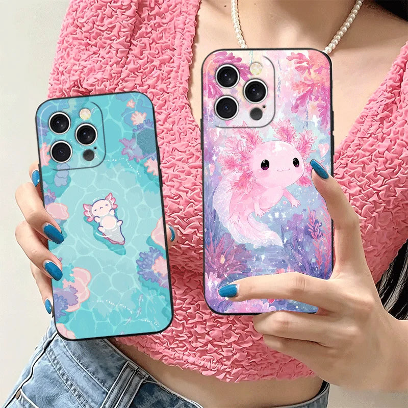 Soft Silicone Phone Case for iPhone 15 16 17 Pro Max Axolotl Cartoon Cute Shell 17E 16E 14 Plus 13 Mini 12 11 Air 7 SE 8 Cover