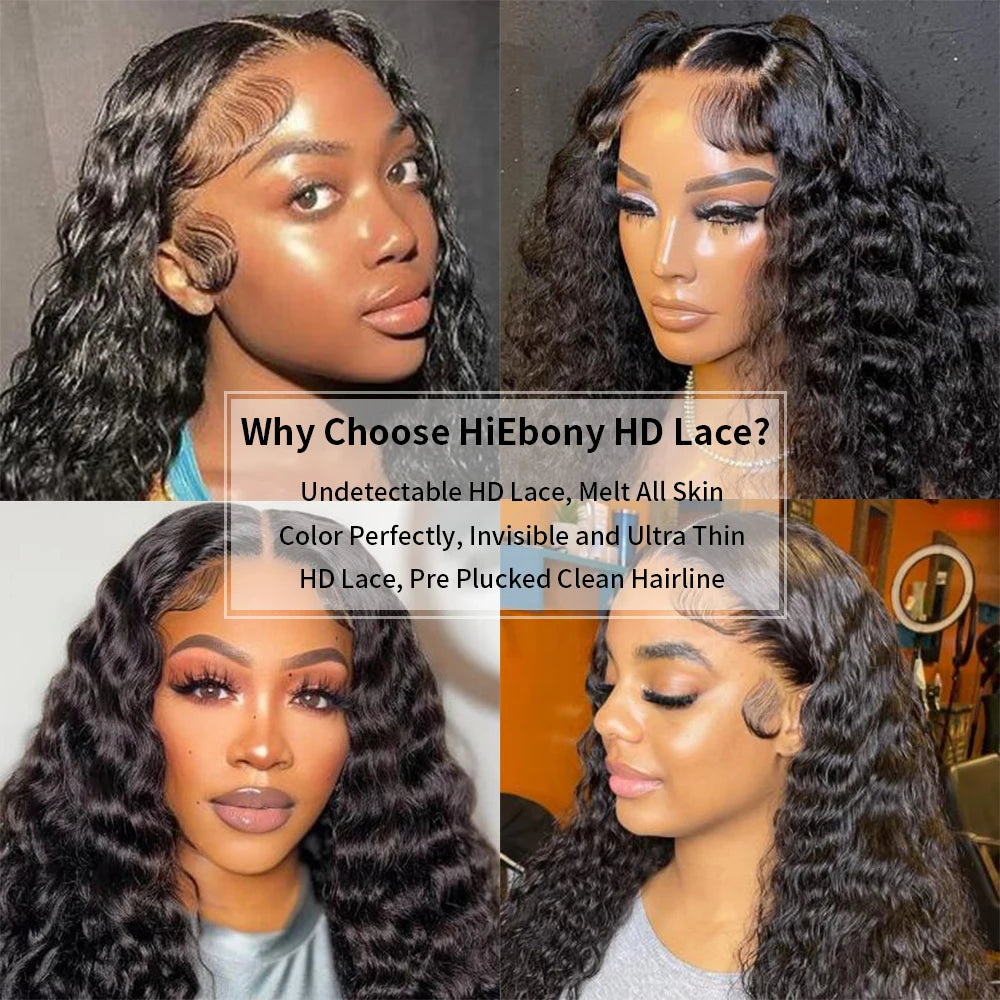 HiEbony Hair 13x6 HD Lace Front Wigs Deep Wave 250% Density Burmese Curly HD Lace Front Wigs Invisible Melt Skin HD Lace Wigs