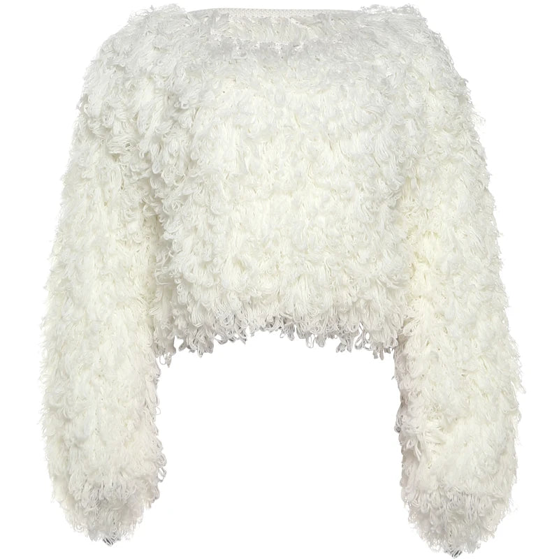 Nibber Street Fashion 2 Piece Set Woman o-Neck Full Sleeve Furry Tassel Sweater+Turtleneck Skinny Romper Causal Elegant Outfits