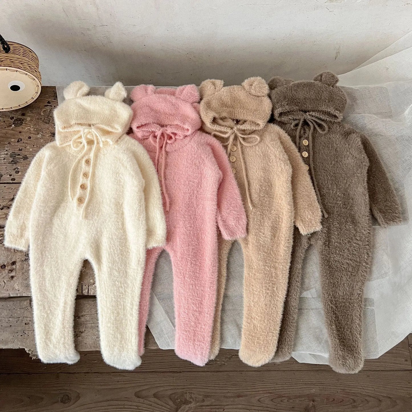Baby Outfit Newborn Photography Props Mohair Knitted Bear Rompers Footed Jumpsuit Hat 2pcs/Sets Photography Clothing Accessories