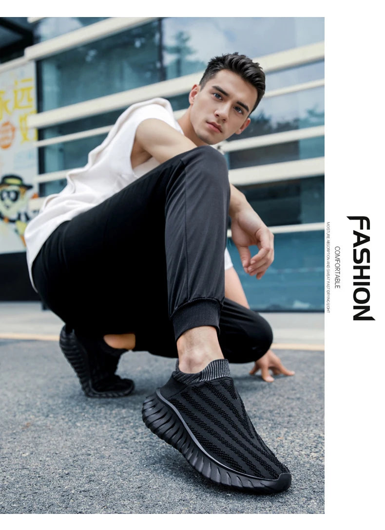 Men's Slip On Casual Sport Shoes Comfortable Knitted Fabric Non-Slip EVA Sole Soft Walking Shoes Women's Sneakers Unsiex Loafers