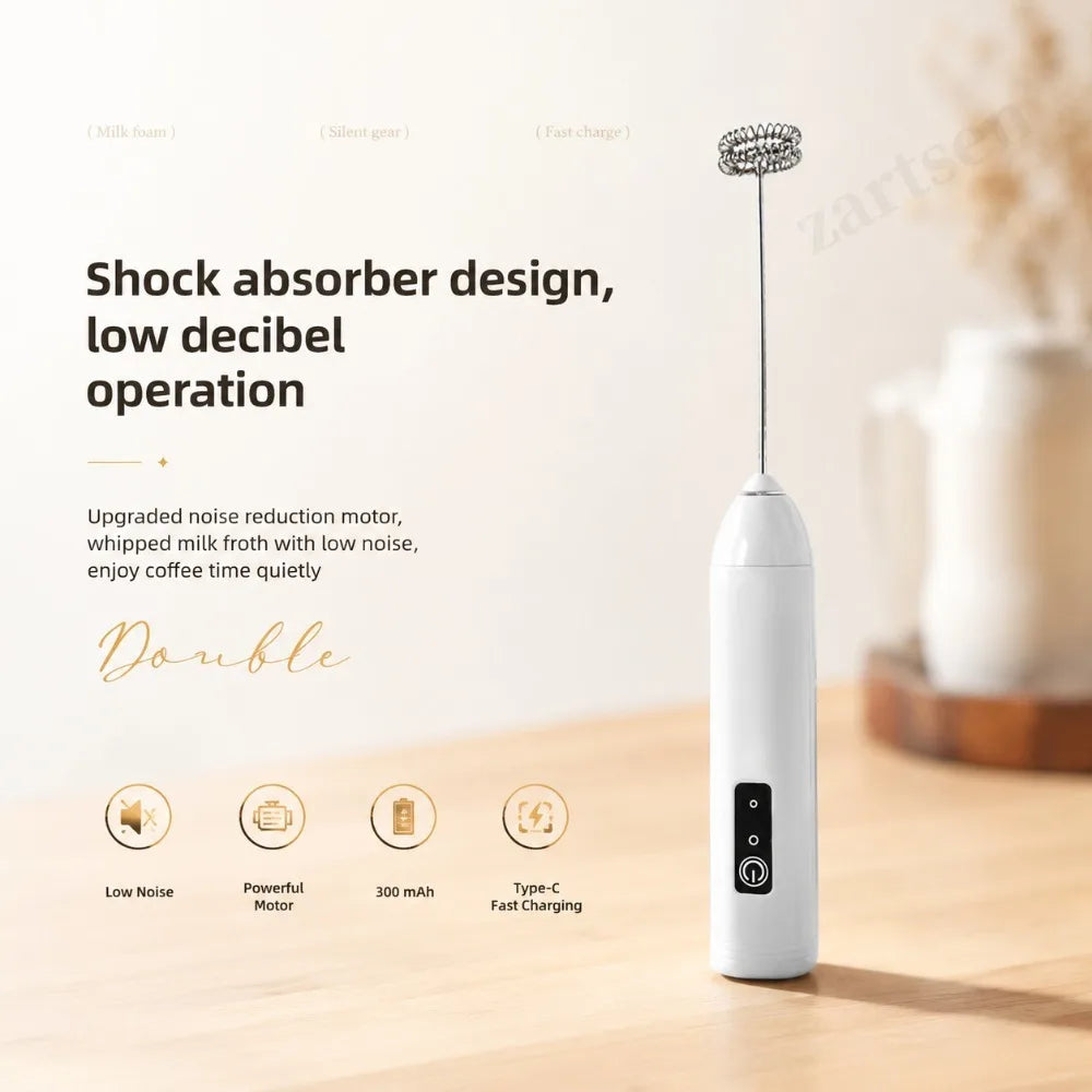 Electric Milk Frother + Egg Beater Wireless Type-C Charging 3 Speeds Mini Handheld Foam Maker Coffee Whisk Cooking Tools
