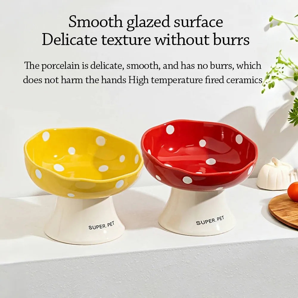 Ceramic Neck Protection Pet Bowl High Feet Slanted Mouth Mushroom Cat Bowl Anti-black Chin Anti-knockover Pet Food Bowl