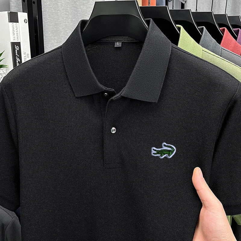 100% Cotton High-End Men New Short-Sleeved Polo Shirt Lapel Button Embroidery British Style Fashion Snug Hot-Selling Men's Wear