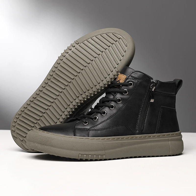 2024 Men's Spring and Autumn White Sneakers, New Trendy Versatile High-Top Sneakers, Summer Fashionable Casual Men's Shoes, Breathable and Wear-Resistant Sneakers