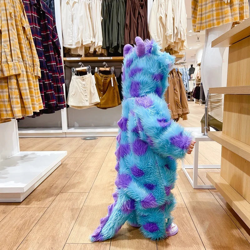 Cute Sully Monster Costume For Kids Halloween Kawaii Outfit Baby Boy Girl Winter Cosplay Clothes Warm Soft Romper Blue Suit