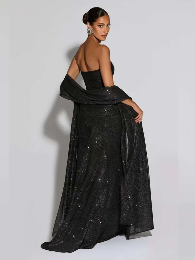 Townlike Slim Bodycon A-line Maxi Long Dress Women 2025 Summer Dress Ribbon Sparkle Glitter Nightclub Sexy Party Dresses