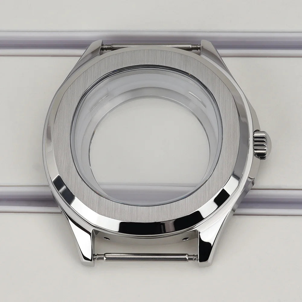 42mm Silver NH35 Watch Case Polished Brushed Black strap SapphireGlass For Nautilus AQUANAUT Cases Part NH35 NH36 NH38 32mm Dial