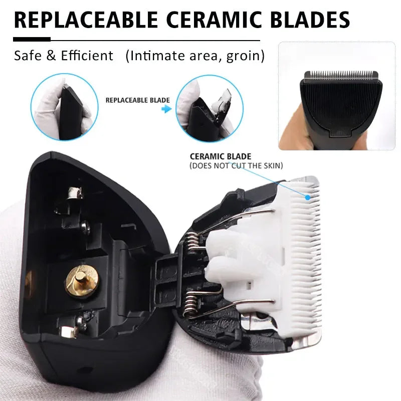 Men's Electric Groin Hair Trimmer Pubic Hair Trimmer Body Grooming Clipper for Men Bikini Epilator Rechargeable Shaver Razor