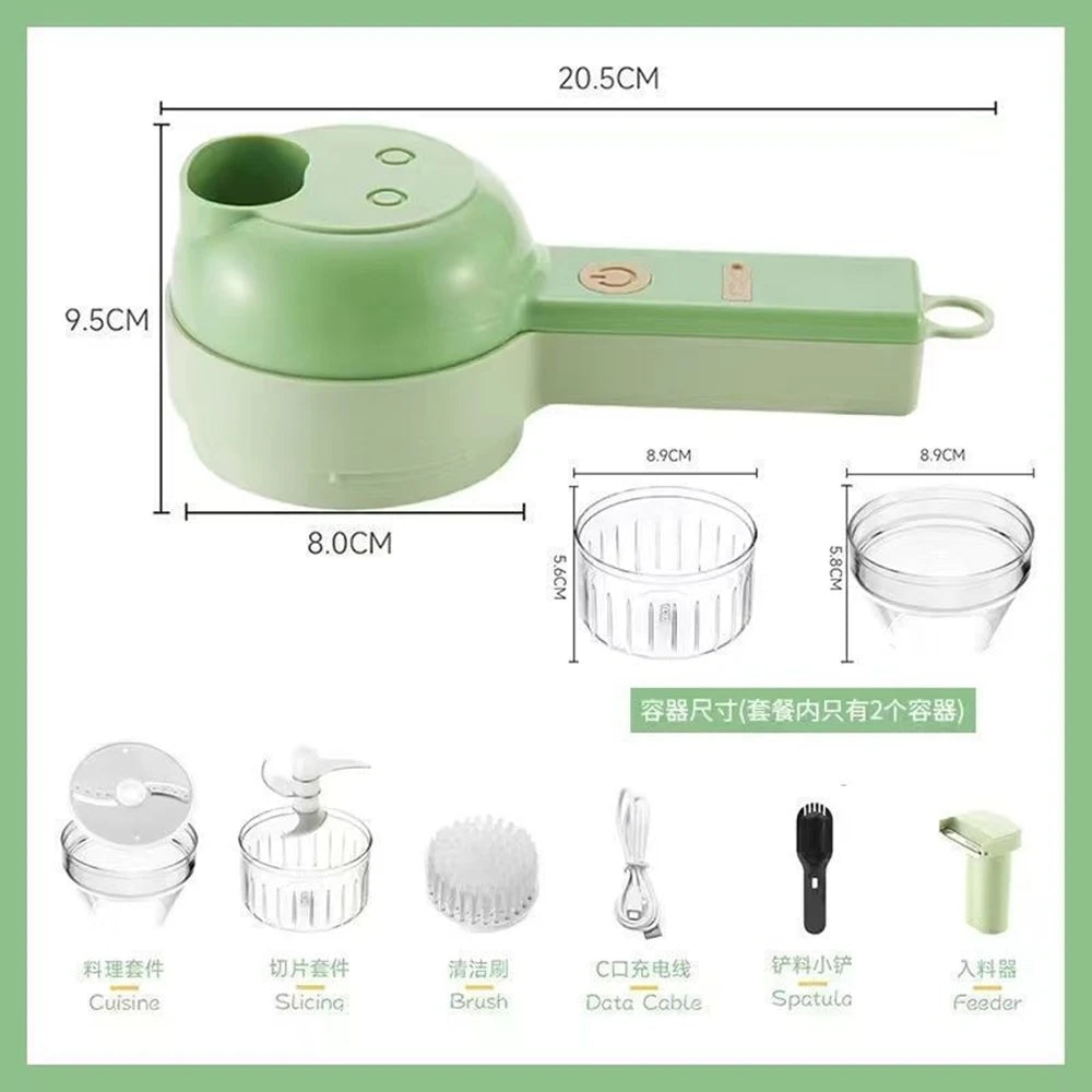 4 In 1 Wireless Vegetable Slicer Electric Handheld Food Chopper Garlic Masher Cutter USB Slice Meat Grinder Machine 오토슬라이서전동채칼