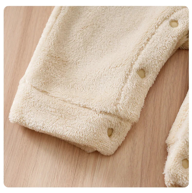Newborn Baby Romper Winter Flannel Beige bear Hooded ears long sleeve Unisex Baby Pajamas 0-18 months Comfort Clothes