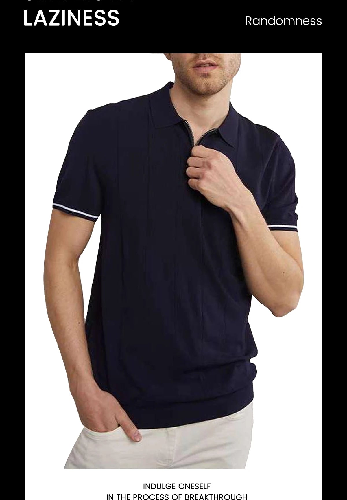 CH Luxury Men Turn Down Collar Knit Polo Half Zipper Vertical Texture Red Logo Embroidery Summer Male Business Gentleman Tee