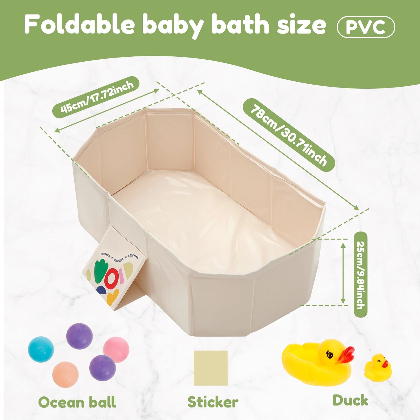 PVC Foldable Baby Bath for 0-4 years old baby and Pet Saving Toddler Infant Bathtub Sturdy Baby Tub for Newborn Home Laundry