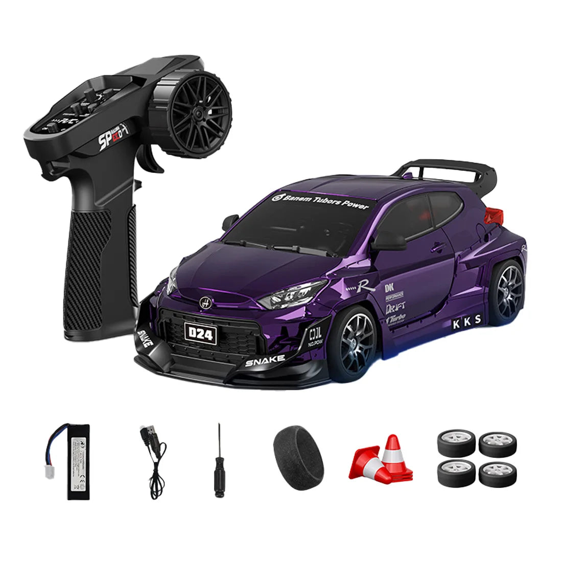 D24 1:24 RC Drift Car 4WD Proportional High Speed Racing Vehicle with ESP Gyro Underglow LED Dual Tires Remote Control Sport Car