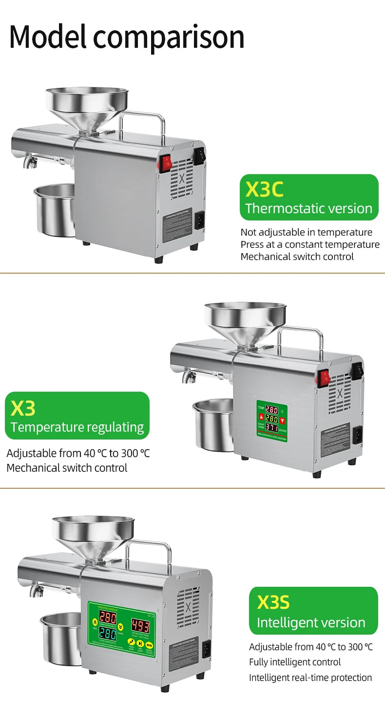 Electric Oil Press Machine, Cold/Hot for Home Use Automatic Oil Extractor for Peanut, Sesame, Sunflower Seeds, Stainless